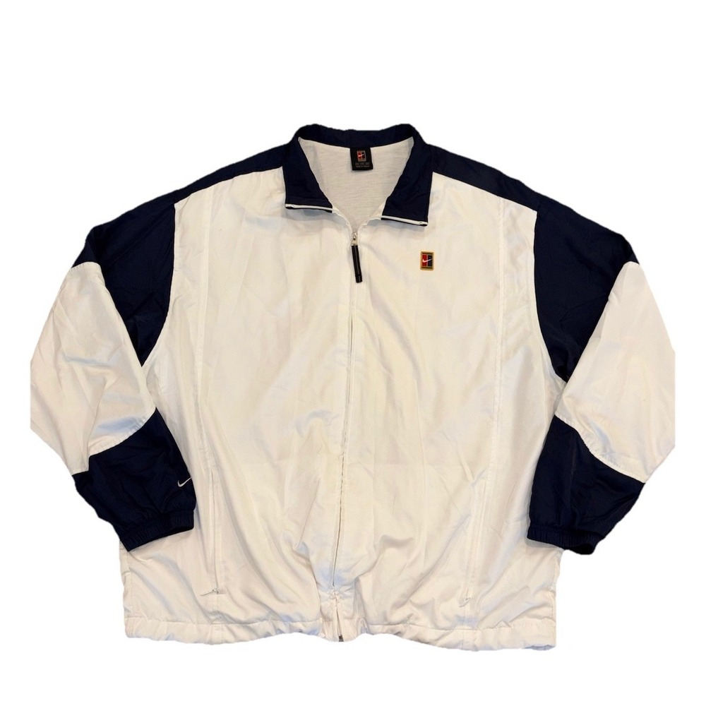 Vintage Nike Court Lined Zip Jacket White Blue Mens Size 2XL